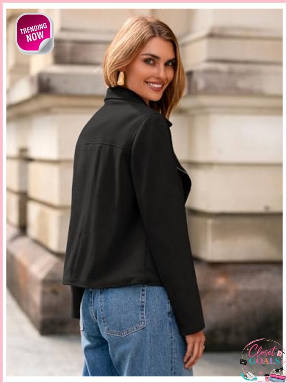 Faux Suede Cropped Moto Jacket Long Sleeve Zip Biker - Picture 3 of 6